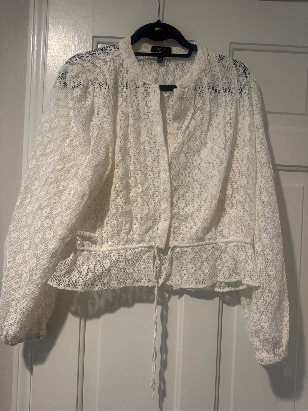 Aqua Cream Lace Button-Front Peplum Blouse
